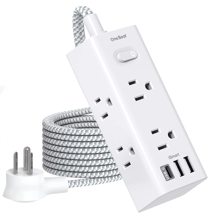 Short Extension Cord 3Ft, Flat Plug Power Strip Surge Protector - 6 Widely Outlets with 3 USB Ports (1 USB C), Wall Mount Small Power Strip for Travel Home Office College Dorm