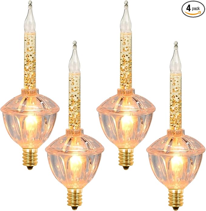 4 Pack Christmas Bubble Light Replacement Bulbs, Clear Vintage Christmas Bubble Light Night Light Bulbs with Gold Glitter Liquid for Home Wall Decorations, E12 Candelabra Base, 5W