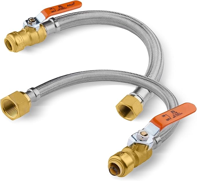 2-Pack HeSun 18-Inch Push-Fit Ball Valve Water Heater Connector, Push-to-Connect 1/2" x 3/4" FIP, Stainless Steel Flexible Heater Hose(HOSE017-2)