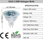 MR16 Bulb 20W, High Output 300LM MR16 Halogen Bulb 20W 12V Warm White 2800K, Halogen GU5.3 Base, MR 16 Dimmable with Clear Glass Cover, Long Lasting MR 16 12V 20 W Halogen Bulb