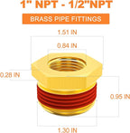 GASHER 2Pcs Brass Reducer Hex Bushing 1" NPT Male x 1/2" NPT Female, Brass Threaded Pipe Fitting With Sealant