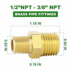 TAISHER 8PCS Brass Pipe Fitting, Reducer Adapter, Hex Nipple, 1/2-Inch Male Pipe x 3/8-Inch Male Pipe