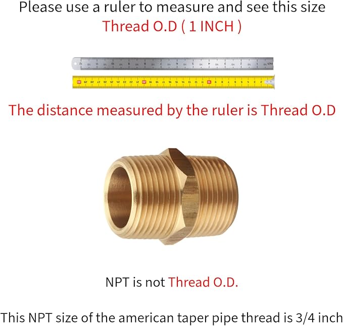 3/4 Inch NPT Brass Nipple Male Pipe Fitting Adapter, Hex Nipple, (3/4 inch x 3/4 inch NPT Male, 2 Piece), Straight Connector Pipe Fitting, Thread 1" OD to 1" OD