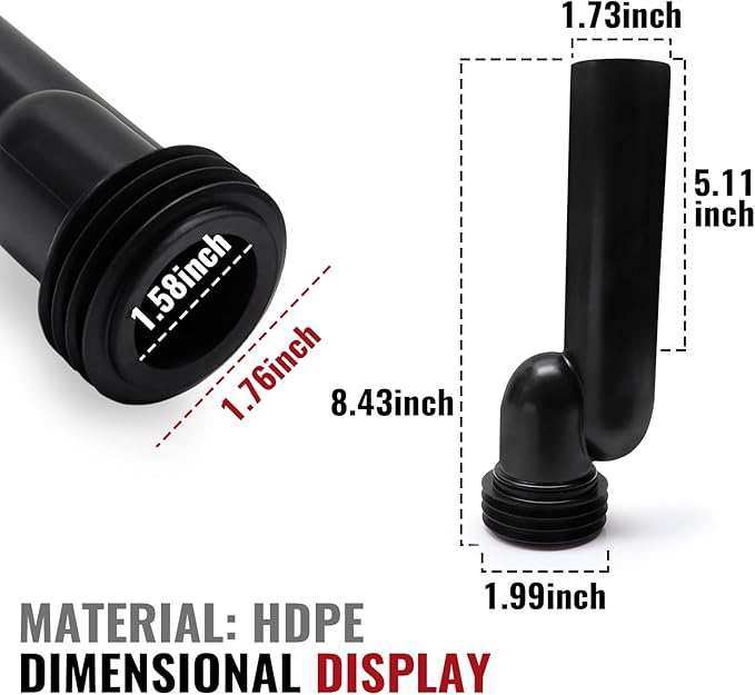 Wall Hung Toilet Tank Connector Set with Side Pipes,Compatible with Geberit 154.405.11.6,Toilet Replacement Parts with Black HDPE Material,Easy Installation