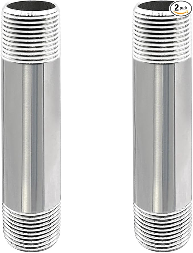 GeilSpace 3/4" x 4" Stainless Steel Pipe, 304 Pipe Nipple Fits Standard 3/4 Inch Threaded Pipes and Fittings, DIY Industrial Metal tube (2 PCS)