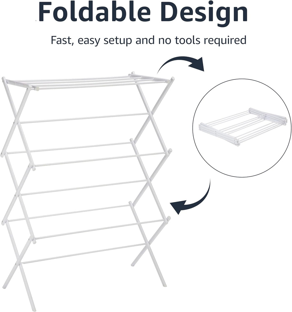 Amazon Basics Foldable Portable Laundry Rack for Air Drying Clothing, Indoor Outdoor Use - 14.5" D x 29.5" W x 41.8" H, White