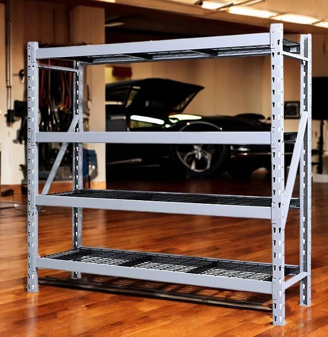 Heavy Duty Member Mark 4-Shelf Industrial Storage Rack, 77" W x 24" D x 72" H (Granite, 1 Pack)