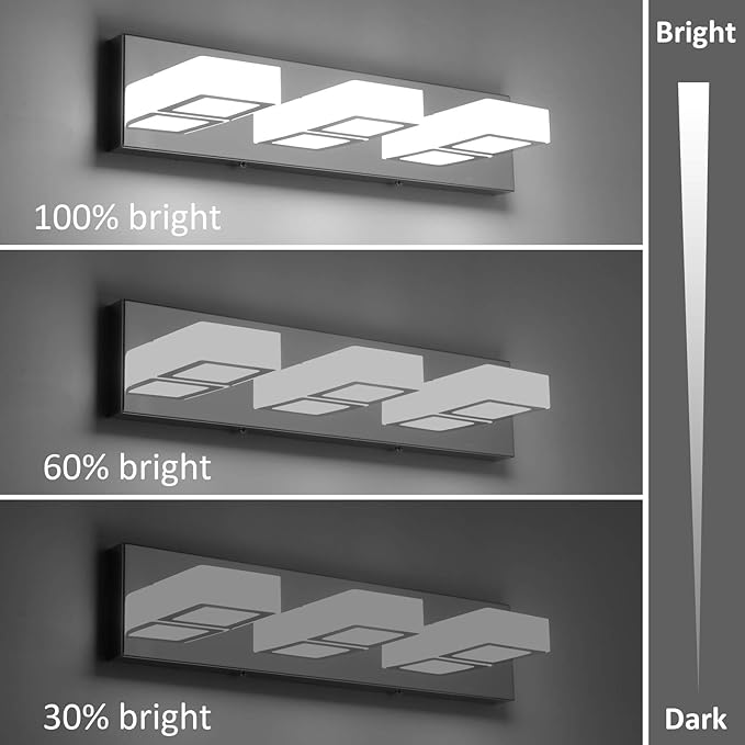 Ralbay Dimmable LED Vanity Light Modern 3 Light Acrylic Stainless Steel for Bathroom Vanity Lighting Fixtures