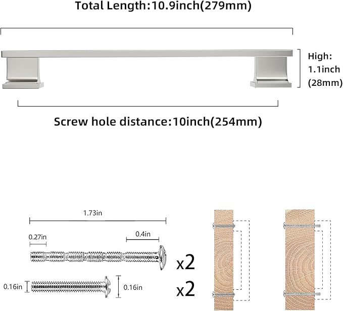 COTYKILEY 6 Pack 10 Inch(256mm) Brushed Satin Nickel Cabinet Handles Kitchen Cabinet Pulls Cabinet Door Handles Kitchen Cabinet Hardware