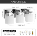 3-Light Chrome Bathroom Light Fixtures, Vanity Lights for Bathroom Mirror Lamp with Milky White Square Glass Shade, E26 Base Modern Wall Sconce Kitchen Light Fixtures Led Vanity
