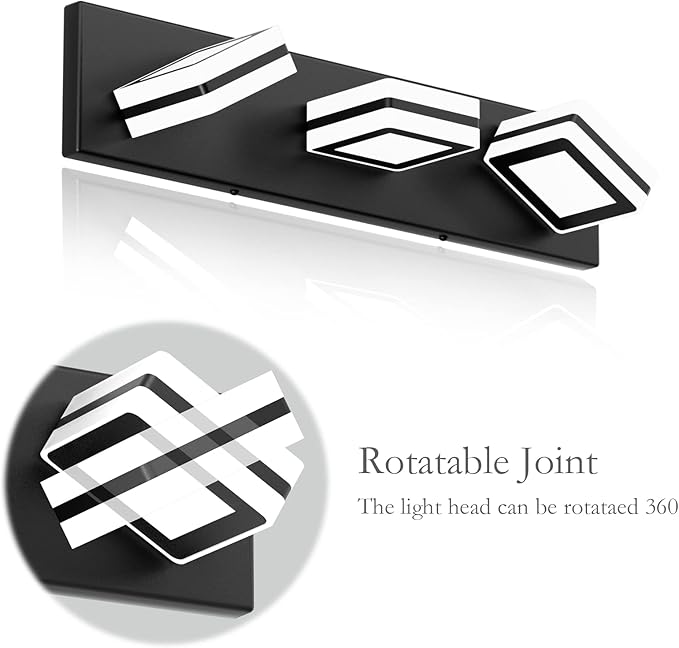 Ralbay Matte Black Vanity Light Fixtures 3 Lights Up and Down LED Modern Bathroom Vanity Lights Over Mirror Acrylic Black Bath Wall Lighting