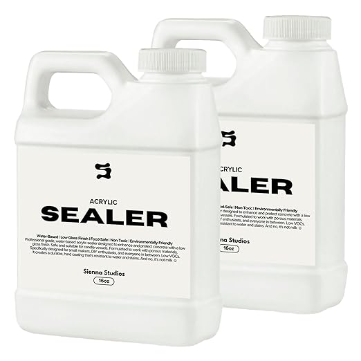 Acrylic Sealer for Concrete & Cement Crafts – Low Gloss, Non-Toxic, Water Resistant, Food Safe – Compatible with Jesmonite – (32oz)