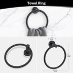 4-Piece Matte Black Bathroom Hardware Accessories Set,Black Towel Ring Set Toilet Paper Holder,Robe Hooks,Stainless Steel Wall Mounted Rustproof Modern Bathroom Set
