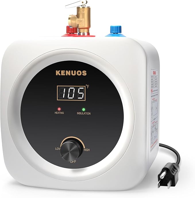 Mini Tank Water Heater Electric 2.5 Gallon Under Sink Instant Hot Water Heater with LED Dsiplay,T&P Valve,3-Way Diverter,110V 120V Point Of Use Water Heaters for Kitchen RV Bathroom White