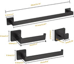 4-Piece Bathroom Hardware Set, Towel Rack Towel Bar Towel Holder Toilet Paper Holder Matte Black Towel Hooks Modern Square Stainless Steel Wall Mounted Bathroom Accessories Set (16inch)