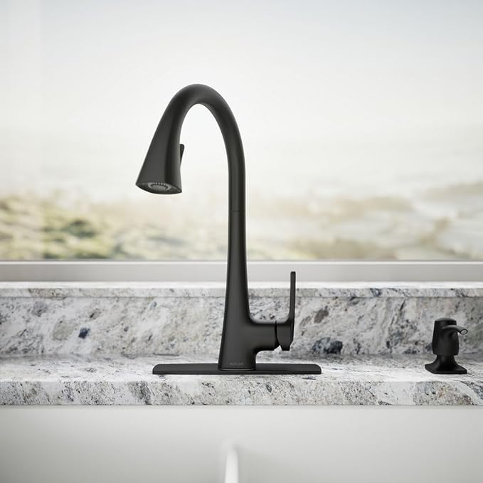 KOHLER R22867-SD-BL Maxton Pull-Down Kitchen Faucet with Soap Dispenser, Pull Down Sprayer, Matte Black