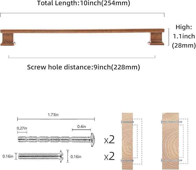 COTYKILEY 10 Pack 9Inch(228mm) Antique Brass Kitchen Cabinet Handles Cabinet Pulls Vintage Drawer Pulls Aged Gold Bronze Kitchen Cabinet Hardware