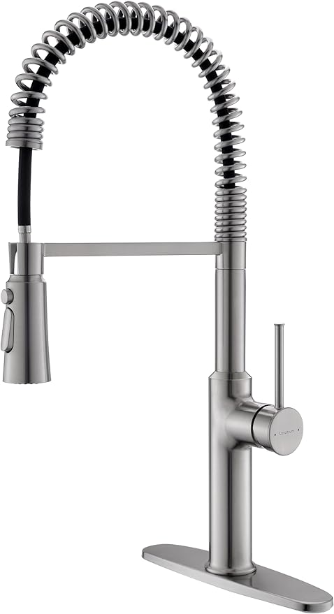 Brushed Nickel Kitchen Faucets, Brass 22 inch Commercial High Arc Single Handle Kitchen Faucets for Pull Down Sprayer Modern Spring with Deck Plate