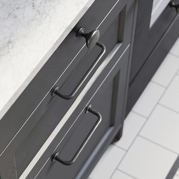 Goo-Ki 12.6" c-c Weathered Nickel Cabinet Handle Drawer Pulls, 6 Pack Antique Iron Bar Pull Kitchen Hardware for Appliance Closet Dresser Wardrobe Cupboard Furniture