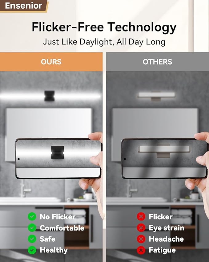 Ensenior Modern Bathroom Vanity Light 48 inch, Built-in Dimmer, 28W Dimmable 5CCT Led Bath Lights, Black Bar Vanity Lights for Bathroom Mirror Cabinets Bedroom-FCC Certificated