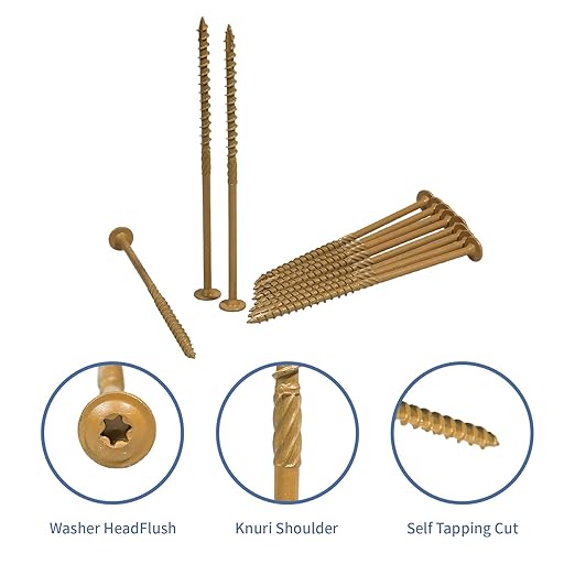 Lag Screws 6 Inch, 50PCS Heavy Duty Construction Screw, Structural Wood Screw #14 x 6, Rust Resistant, Washer Head, Yellow Coated Exterior Wood/Lag Screws, Star Drive with Bit