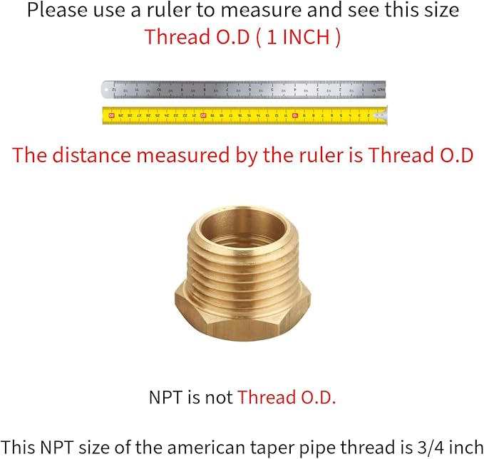 3/4 Inch NPT Male x 1/2 Inch NPT Female Brass Reducer Hex Bushing, Thread 1" OD to 0.75" ID, (2 Piece)