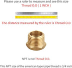 3/4 Inch NPT Male x 1/2 Inch NPT Female Brass Reducer Hex Bushing, Thread 1" OD to 0.75" ID, (2 Piece)