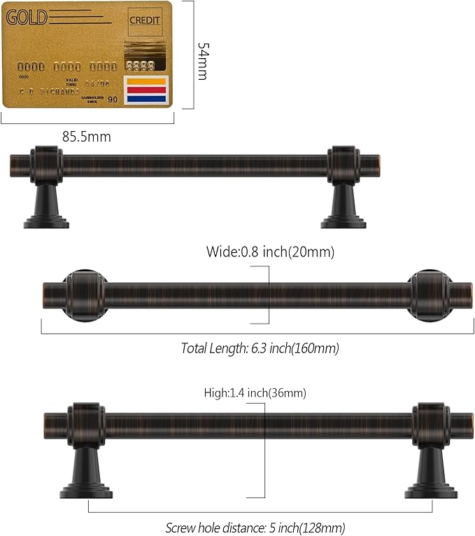 Amerdeco 10 Pack Oil Rubbed Bronze Cabinet Pulls 5 Inch(128mm) Hole Center Drawer Pulls Cabinet Hardware Kitchen Cabinet Handles for Bathroom ZH0069