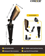 COLOER Brass Landscape Spotlights, 12 Pack Spot Lights Outdoor with 5W Aluminum Housing MR16 LED Bulb 2700K 450LM, 12V AC/DC Low Voltage Outdoor Lighting for Yard, Uplight for Garden and Patio(101B)