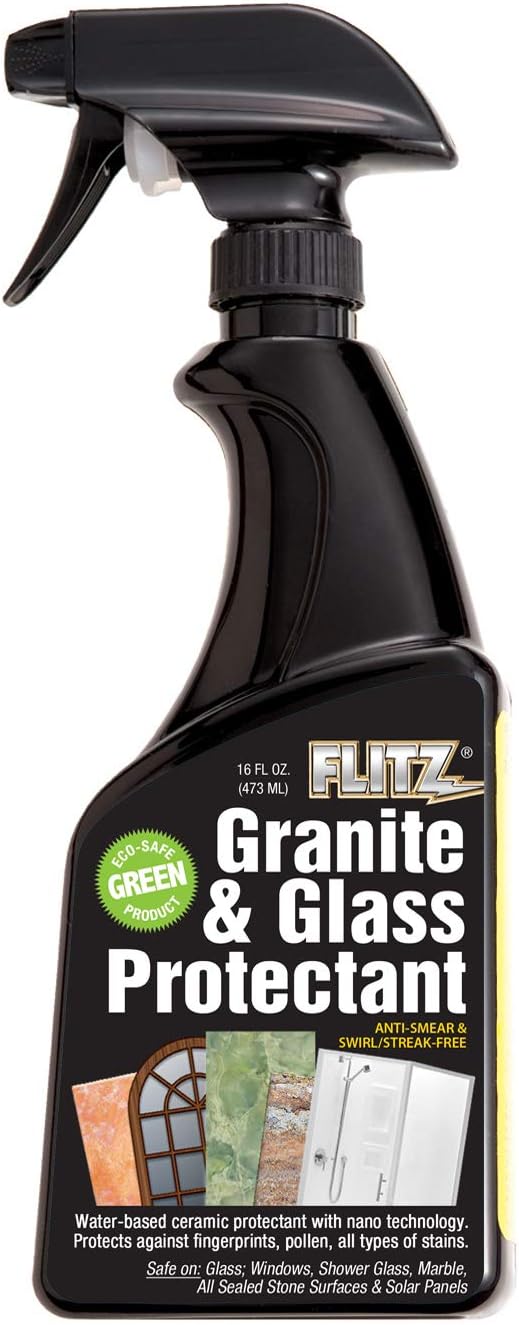 Flitz Granite & Glass Protectant - 16oz Bottle of USA-Made Granite Sealer and Glass Countertop Protector - Cleans & Prevents Liquid, Stains, & Others - Also Works on Marble & All Metals (1 Pack)