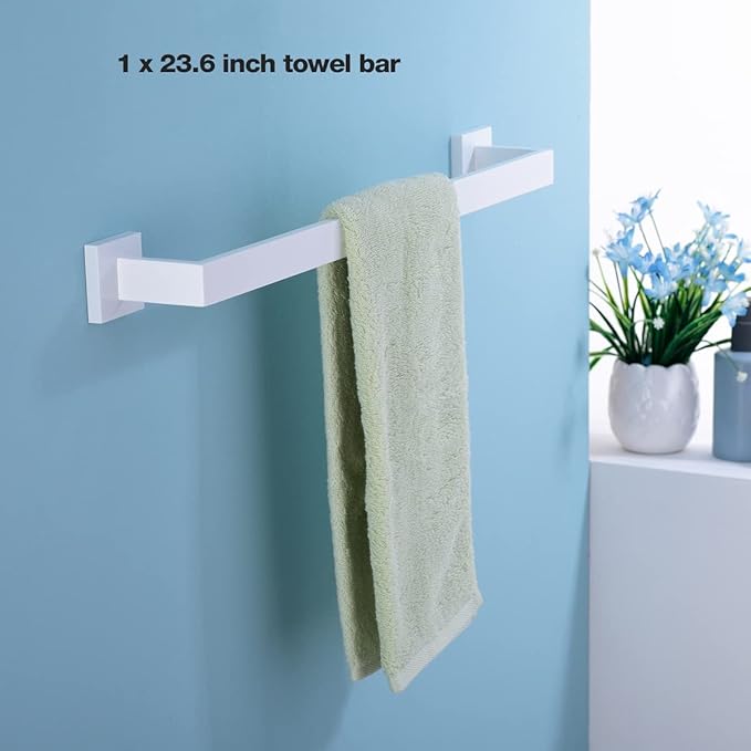 TRUSTMI Bathroom Hardware Accessories Set 5-Piece Square Towel Bar Assembly Stainless Steel Wall Mounted, White