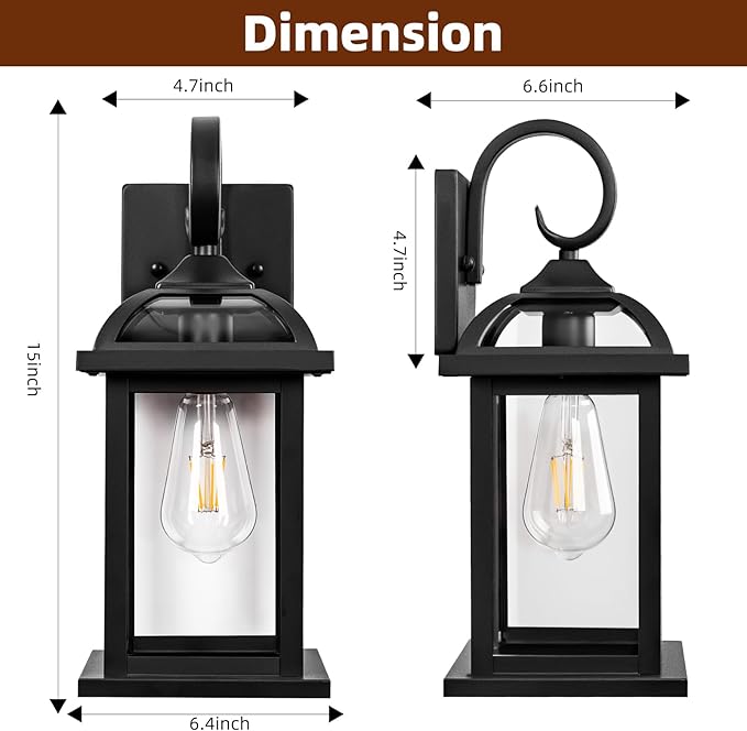 Black Exterior Light Fixtures 2-Pack, Anti-Rust Aluminum Outdoor Wall Lights for House Porch Lights IP65 Waterproof Clear Glass Outdoor Sconces Wall Mount Wall Lanterns, Matte Black