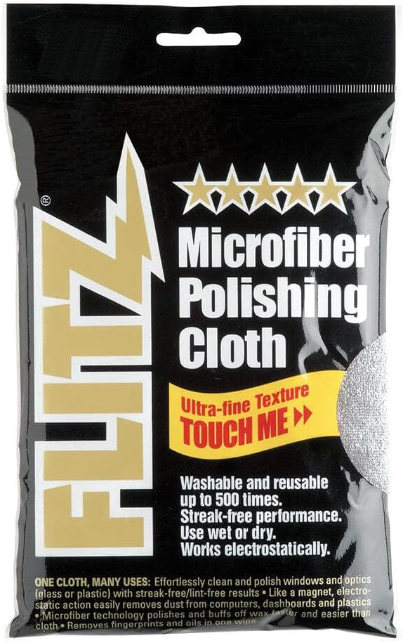 Flitz Premium Microfiber Polishing Cloth (400 GSM) - 16" x 16" USA-Made Grey Lint Free Microfiber Cleaning Cloth - Washable and Ultra Absorbent Micro Fiber Towel for Cars, Metals, & More (1 Pack)