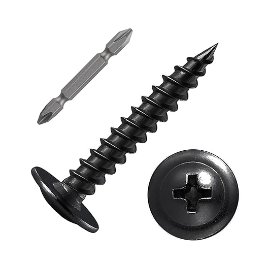 (200 pcs) Wensilon #10×1" Black Phillips Truss Head Wood Screws Quick Metal Self Tapping