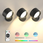 Lightbiz LED Wall Lights 3 Pcs with Remote, RGB Ambience Wall Sconces Lamp 3000mAh Rechargeable Battery Operated, 3 Color Temp & Dimmable Magnetic 360° Rotation Cordless Light for Living Room Bedside