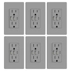ELEGRP USB Outlets Receptacles, 3-Port Wall Outlet, 30W 6.0A Electrical Outlet, 15 Amp Tamper-Resistant Outlet with Type C Ports, UL Listed, Wall Plate Included, 6 Pack, Matte Gray