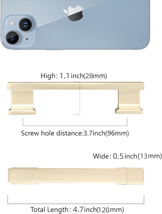 COTYKILEY 6 Pack 3.75 Inch(96mm) Brushed Brass Cabinet Handles Gold Kitchen Cabinet Pulls Cabinet Door Handles Kitchen Cabinet Hardware