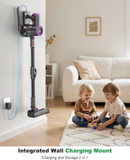 Cordless Vacuum Cleaner, Self-Standing Upright Vacuum Cleaners for Home, Powerful Suction, Anti-Tangle, Stick Vacuum Cordless Rechargeable for Hard Floors, Pet Hair, Car (Purple)