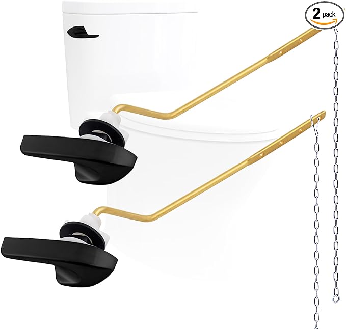 2Pack Universal Side Mount Toilet Handle Replacement Kit Compatible with Kohler K-GP30324-CP/Glacier Bay Toilet with Flapper Chains, Metal Toilet Flusher Lever, Matteblack