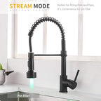 AIMADI Kitchen Faucet with Sprayer, Modern Single Handle Pull Down Sprayer Spring Matte Black Kitchen Sink Faucet with LED Light