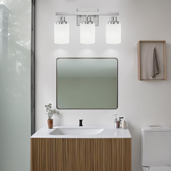 3-Light Bathroom Light Fixtures, Nickel Vanity Light, Modern Bathroom Wall Lights Over Mirror, Farmhouse Wall Sconces Lighting for Bedroom Living Room