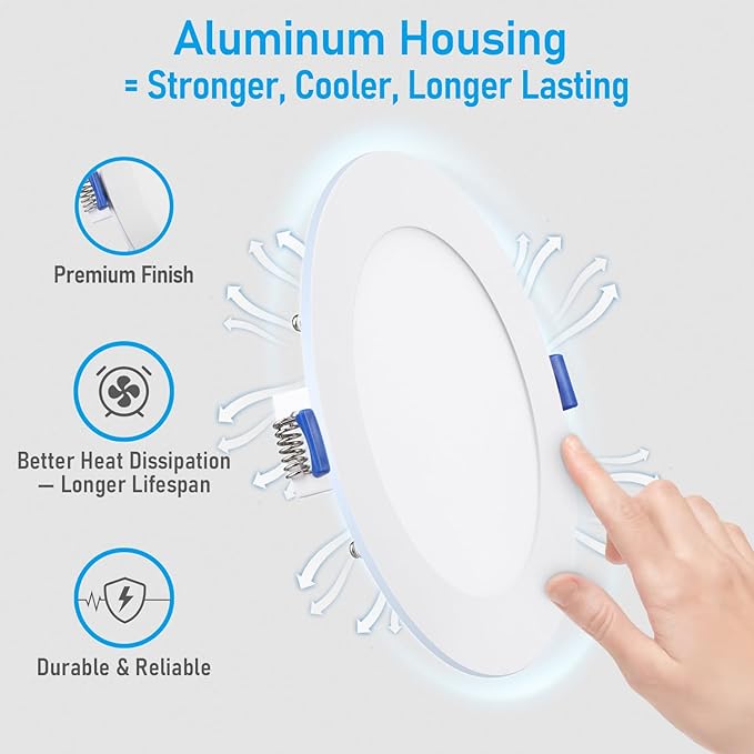 TORCHSTAR Basic Series 12-Pack 6 Inch Ultra-Thin LED Recessed Lighting with Junction Box, CRI90, Aluminum, 3000K Warm White, 5%-100% Dimmable Slim Recessed Downlight, 12W 1100LM, ETL and Energy Star