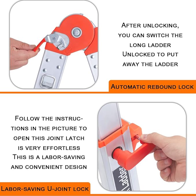 Ladder, A Frame 4 Step Ladder Extension, 14 FT Anti-Slip Multi Position & Storage Folding Ladder, 330 lbs Security Load Telescoping Aluminum Ladders for Stairs Home Indoor Outdoor Roof