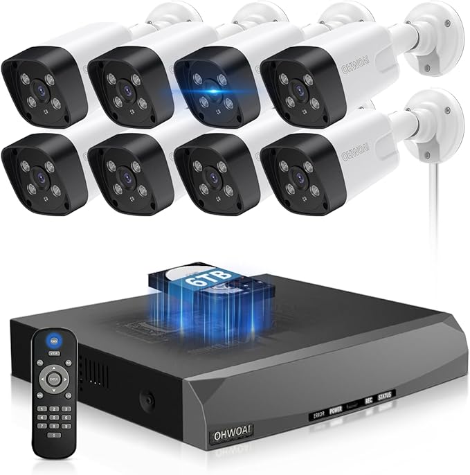 《130°Wide Angle & 2-Way Audio》Outdoor Security Camera System, IP Wired Cameras, 4K Video Surveillance for Home, Surveillance DVR Kits