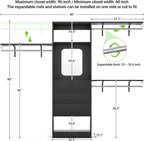 Unikito 8FT Closet System with 4 Drawers, 96" Wood Closet Organizer with Mirror and Hanging Rods, Sturdy Walk in Wardrobe Closet Insert with Tower, 96" W x 16" D x 80" H (Can Be Cut To Fit), Black