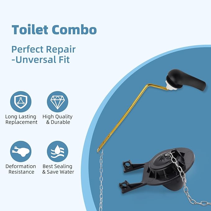 iFealClear Universal Toilet Handle Replacement Kit Side Mount with 2-Inch Rubber Toilet Flapper, Toilet Tank Parts Compatible with Kohler, American Standard, TOTO, Mansfield, Angle Mount-Matte Black