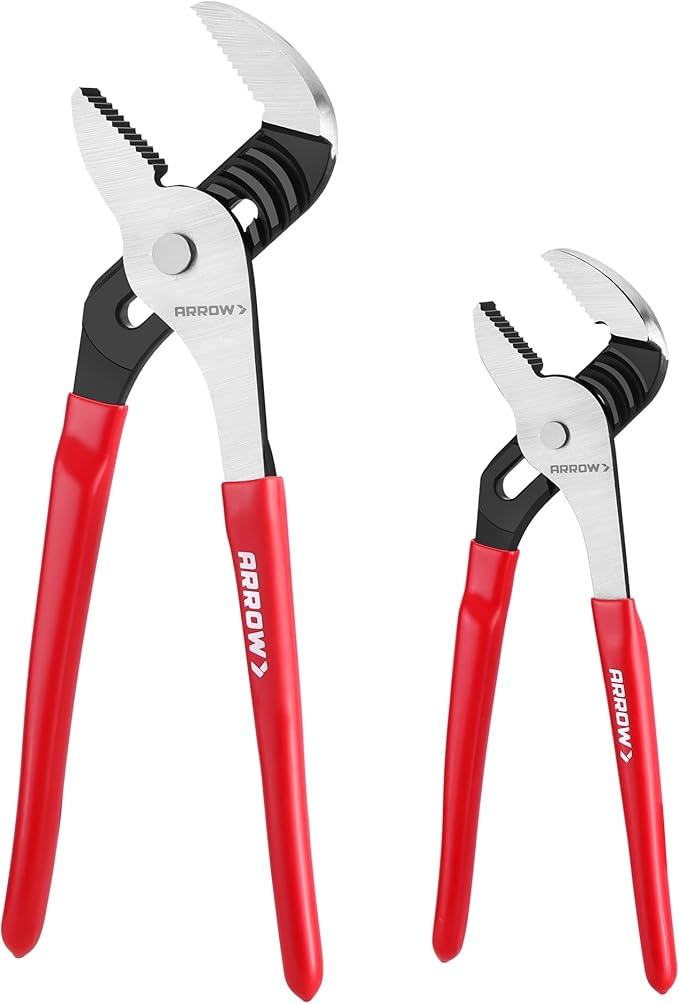 ARROW 2-Piece Groove Joint Pliers Set, Adjustable Water Pump Pliers Set (8" & 12") with 5 & 7 Jaw Positions, Serrated Jaws and Comfort Dip-grip Handle, for Plumbing Repair and Home Maintenance