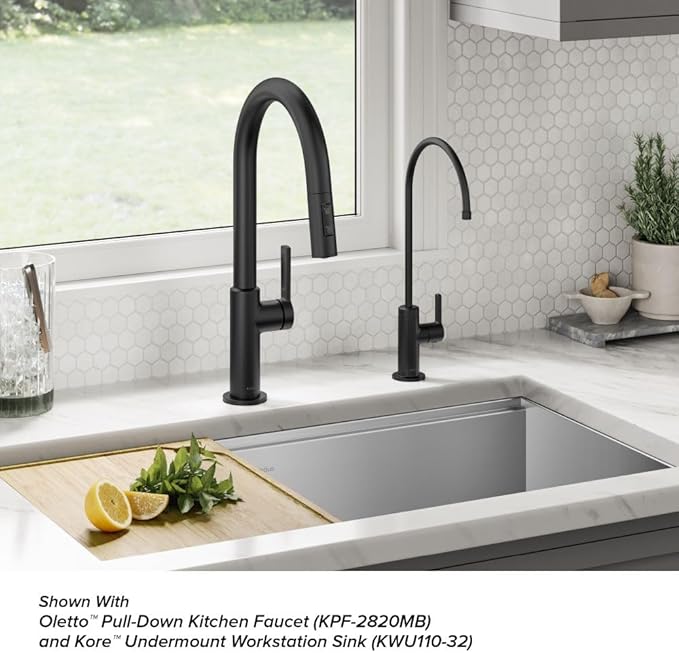 KRAUS Oletto Single Handle Drinking Water Filter Faucet for or Water Filtration System in Matte Black, FF-103MB