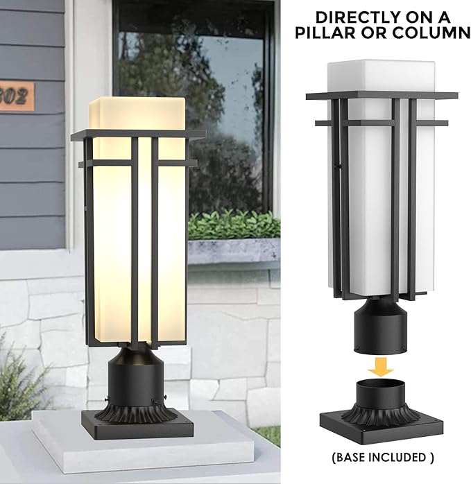 Outdoor Post Light Fixture - Aluminum Lamp Posts Outdoor Lighting, Outdoor Lightpost Lantern with 3-Inch Pier Mount Base Outside Pole Lighting for Porch Garnden (17.3''H, 1 pc)