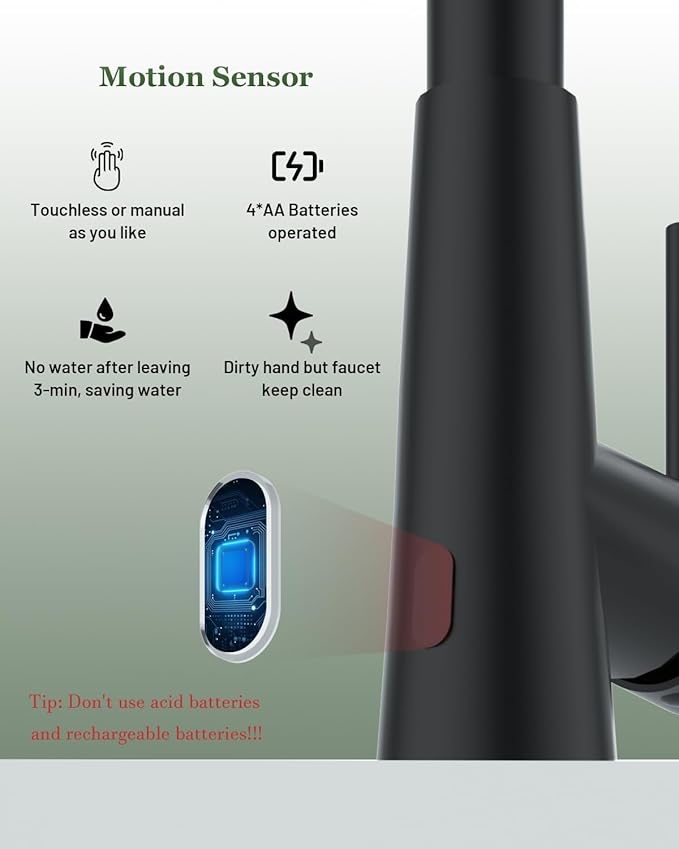 APPASO Touchless Kitchen Faucet Black, Side Motion Sensor Activated Hands-Free Kitchen Faucet with Pull Down Sprayer, Smart One-Handle Pulldown Kitchen Sink Faucet, Matte Black